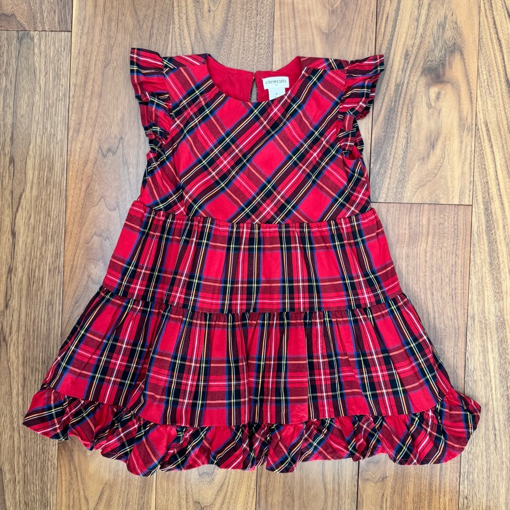 Crewcuts Girls' Tartan Ruffle Tiered Dress Holiday Christmas Plaid Sz 3 - Picture 13 of 13